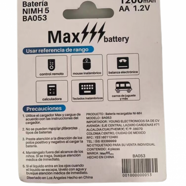 4 piezas de NI-MH bateria recargable de AA 1200MAH 1.2V