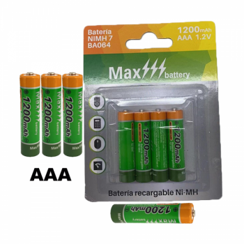 4 piezas de NI-MH bateria recargable de AAA  1200MAH 1.2V